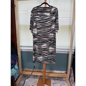 Connected Apparel Womens 18W Black Tan Abstract Stripe Tiered Sheath Dress